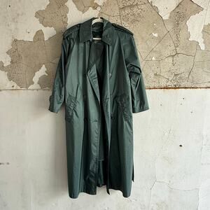 Vintage Trench Coat Womens 6 Green Belted Button Up 80s Jacket Outerwear Chiango